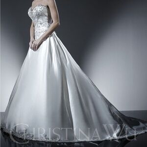 Christina Wu Ivory Strapless Gown with Silver Embellishments